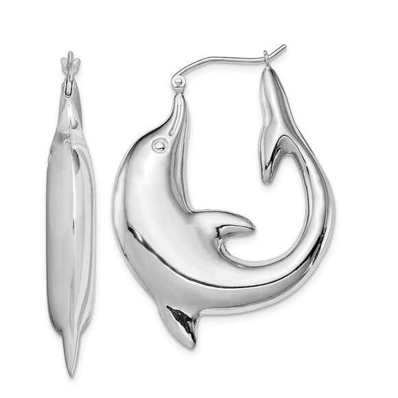 Dolphin Hoop Earrings in Sterling Silver - 42mm (1-5/8 in)